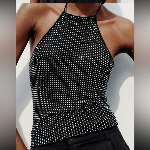 Zara Black Rhinstone tulle halter top - Picture 6 of 9